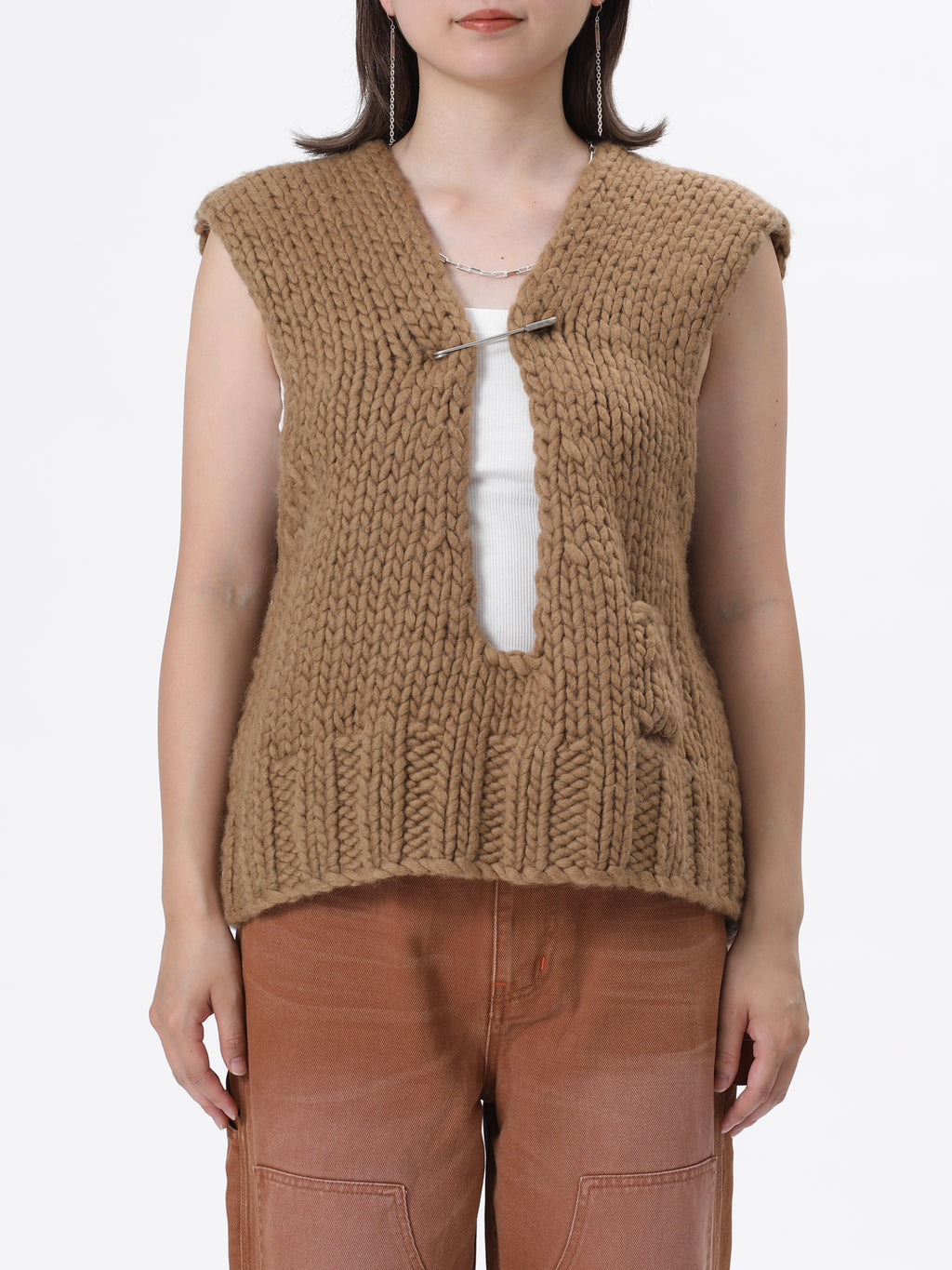 CHILLING HAND MADE VEST HEAVY WEIGHT WOOL YARN W/BIG ANZEN PIN AM-K0502