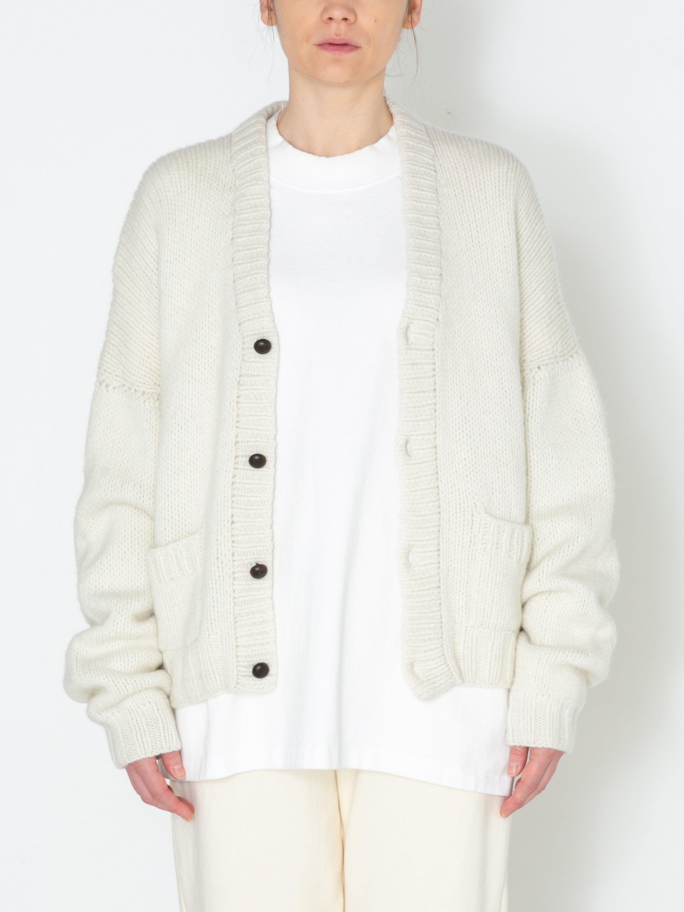 NOMADS CARDIGAN  HAND MADE WOOL KNIT AM-K0111 O.White