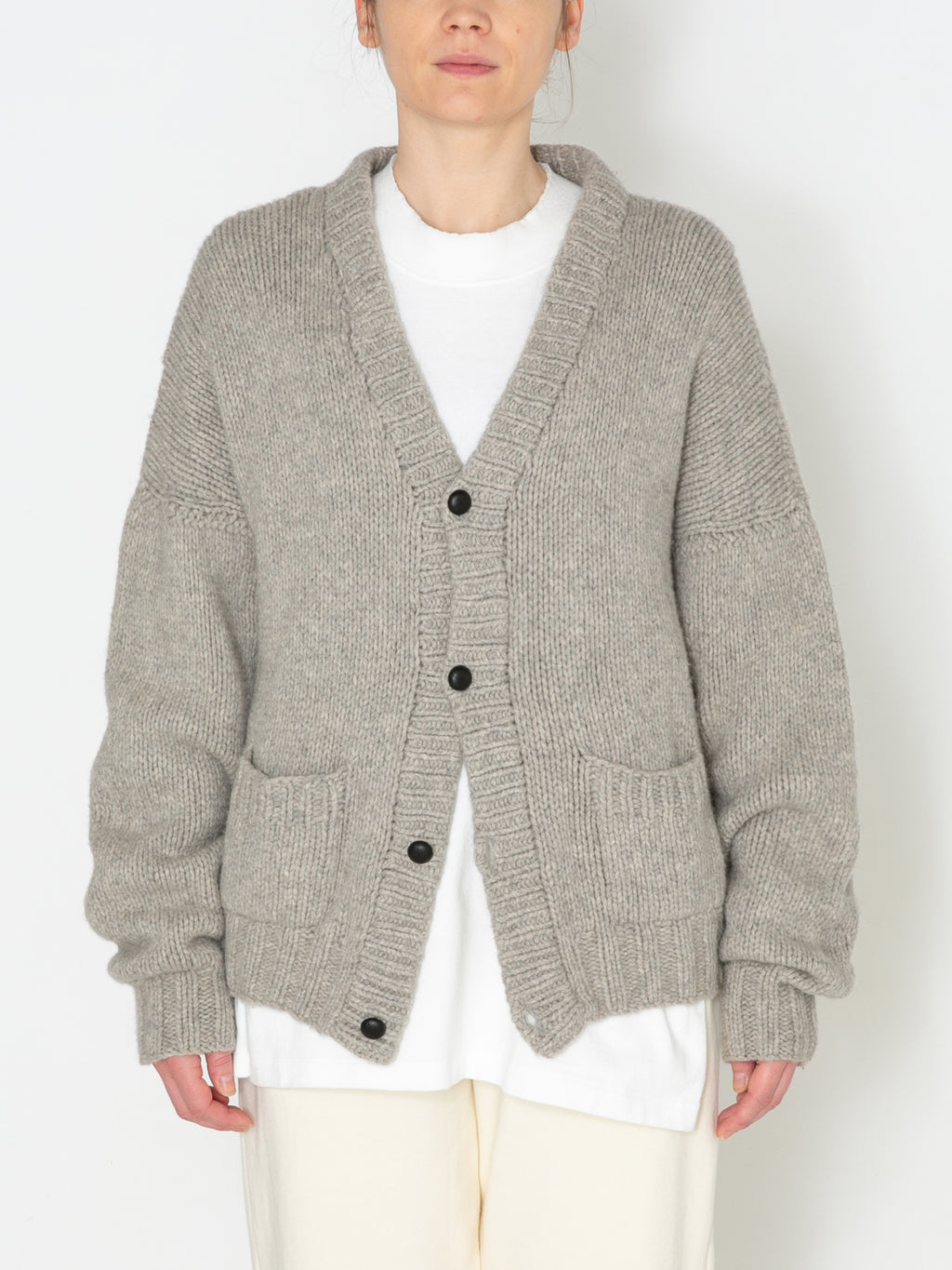 NOMADS CARDIGAN  HAND MADE WOOL KNIT AM-K0111 Gray