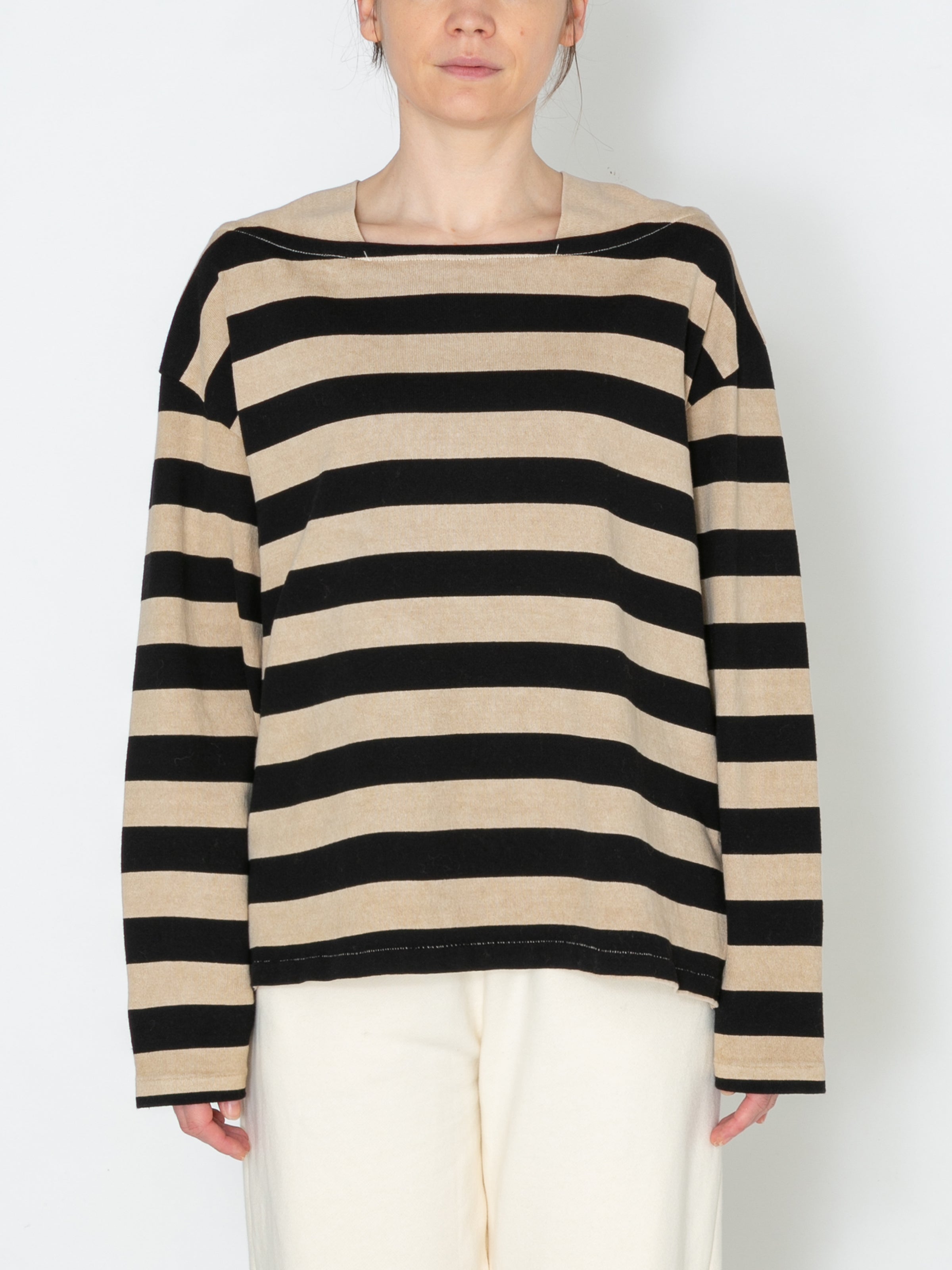 BAGGY BOAT L/S TEE COTTON BORDER JERSEY AM-C0103 Beige