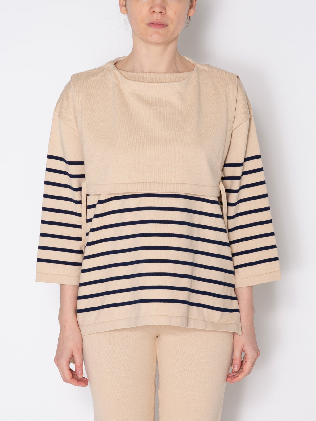 SAILOR SWEATER COMBINATION APRON C/P BORDER KNIT AM-K0003 Natural