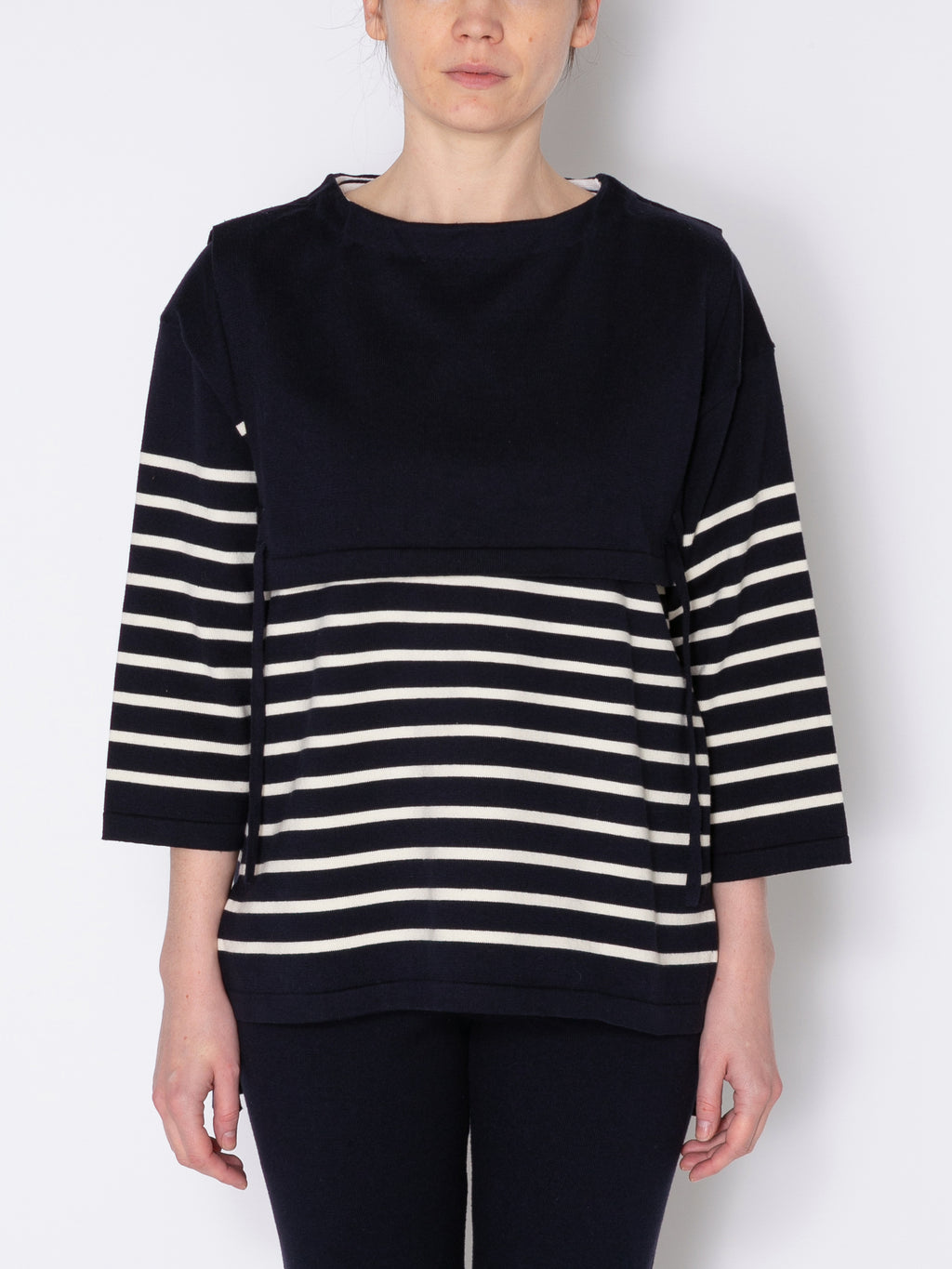SAILOR SWEATER COMBINATION APRON C/P BORDER KNIT AM-K0003 Navy