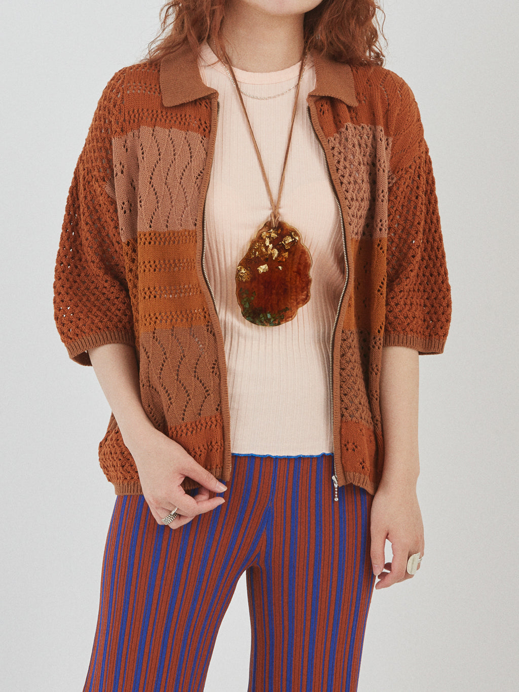 LOVER ZIP POLO SS COTTON YARN AM-K0201 Brown