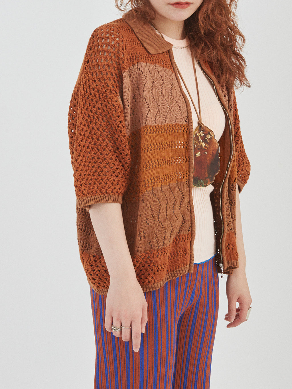LOVER ZIP POLO SS COTTON YARN AM-K0201 Brown
