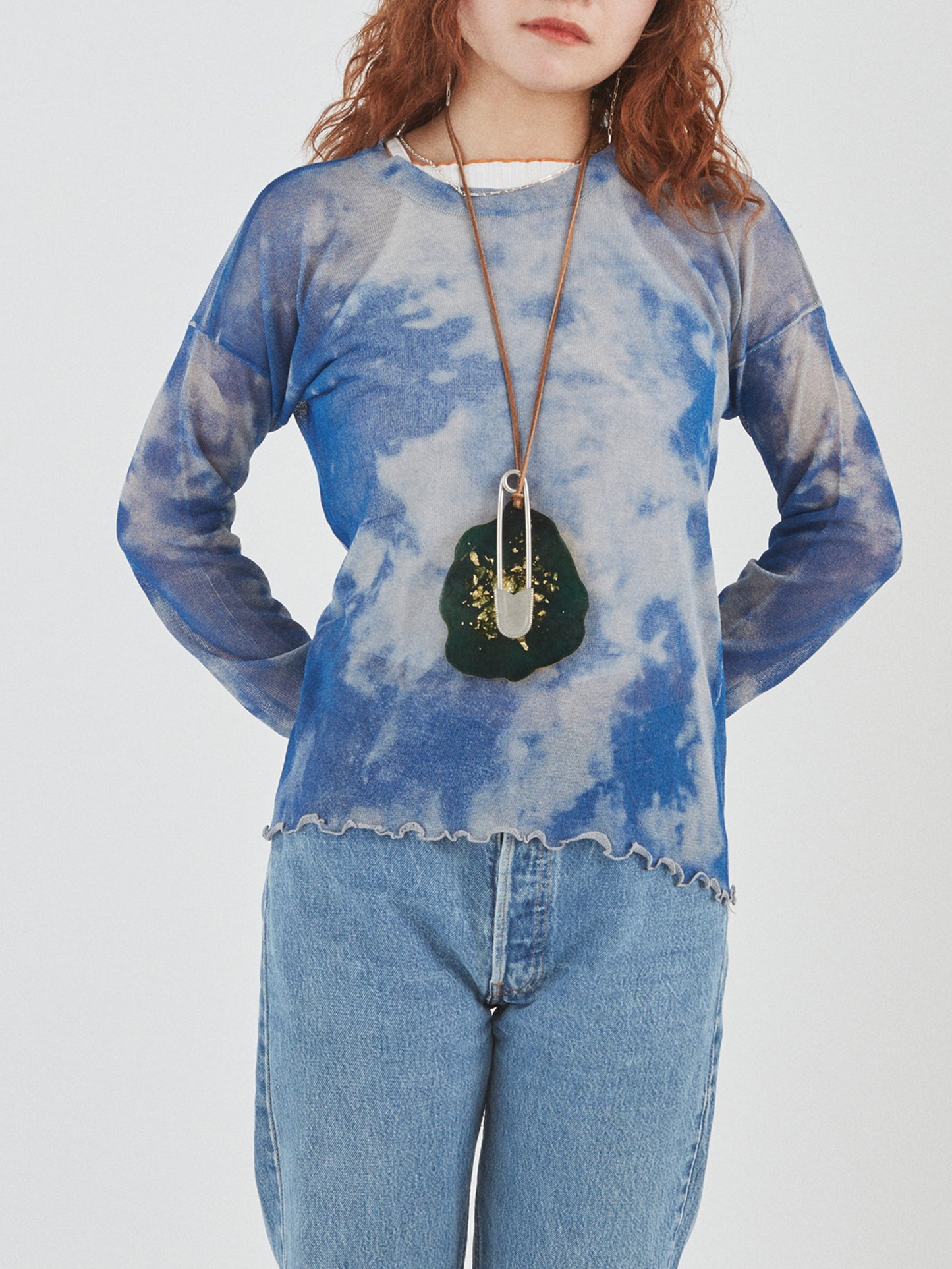 GRATEFUL TOPS LS COTTON MIX YARN w/TIE DYE PRINTED AM-K0205 Gray