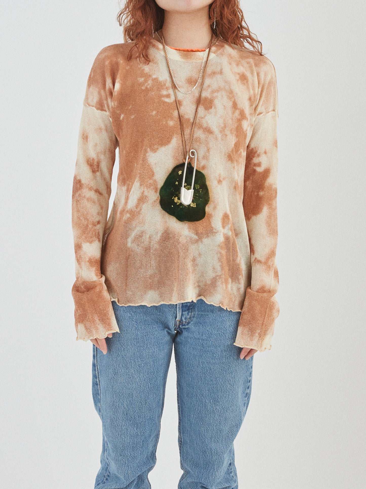 GRATEFUL TOPS LS COTTON MIX YARN w/TIE DYE PRINTED AM-K0205 Beige
