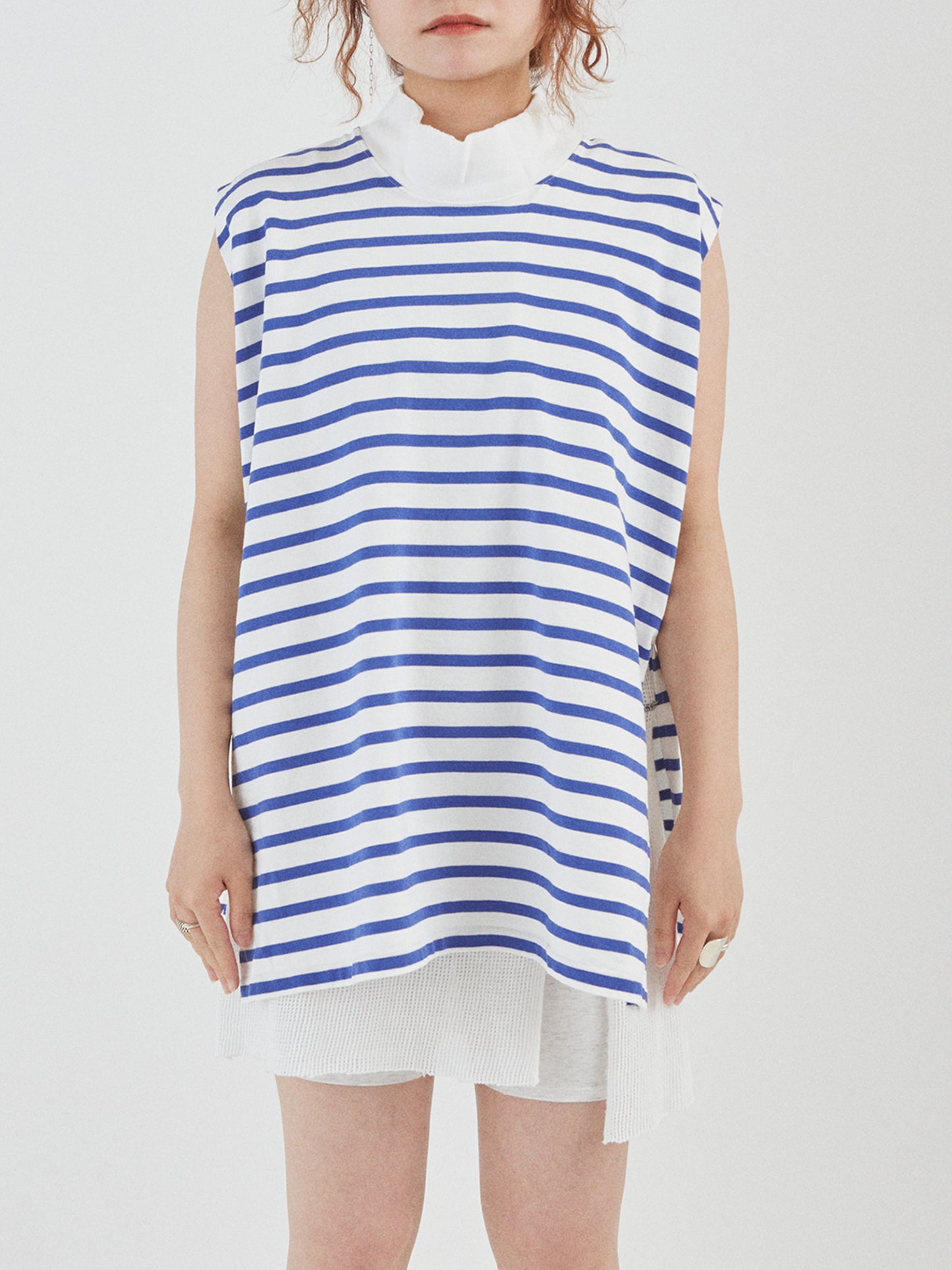 BAGGY N/S TEE COTTON BORDER JERSEY AM-C0204 White/Blue
