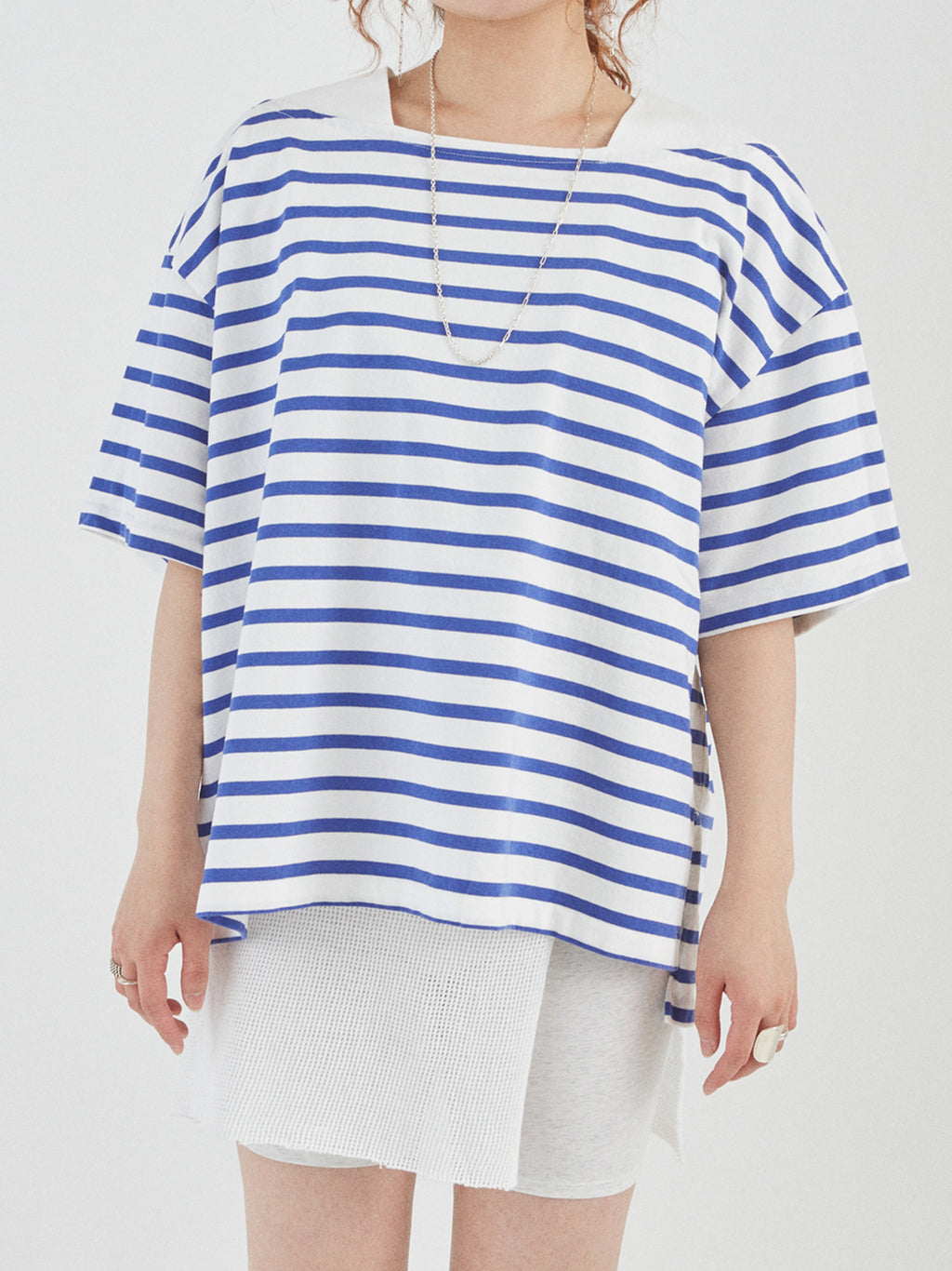 BAGGY BOAT S/S TEE COTTON BORDER JERSEY AM-C0202 White/Blue