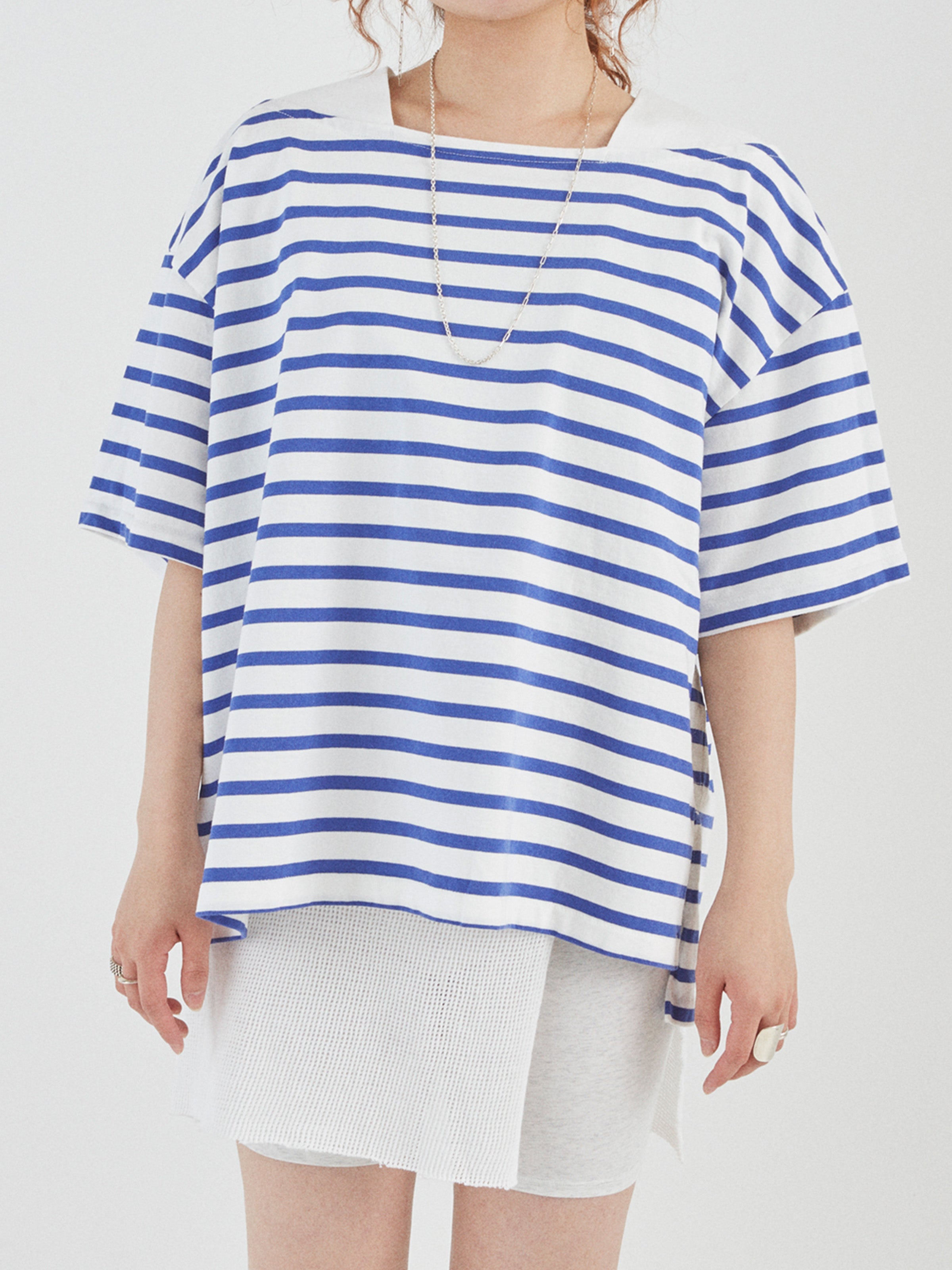 BAGGY BOAT S/S TEE COTTON BORDER JERSEY AM-C0202 White/Blue