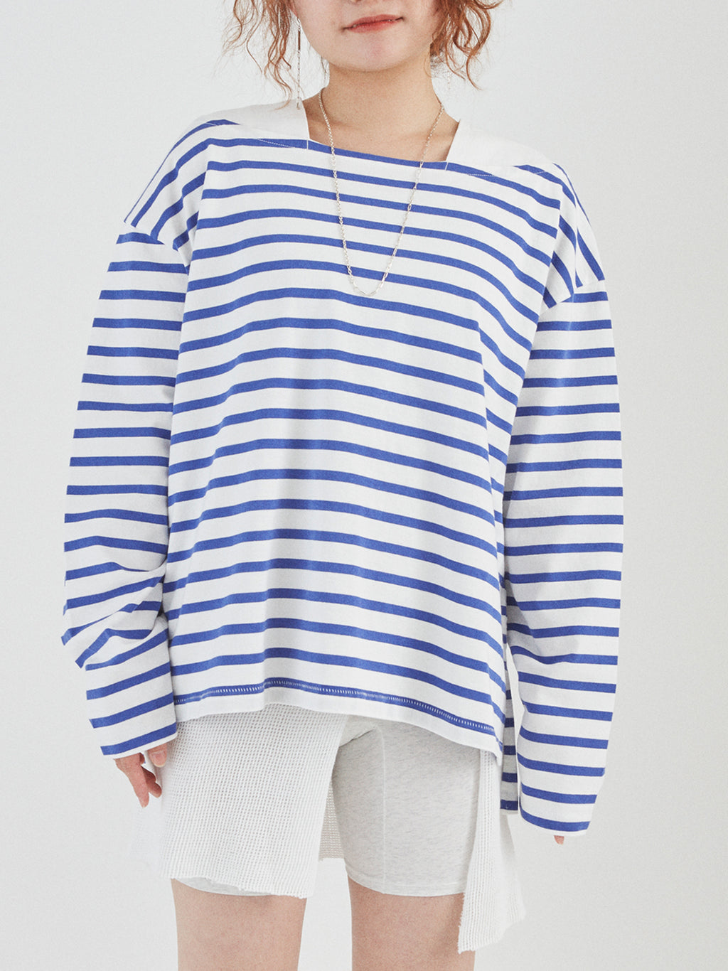 BAGGY BOAT L/S TEE COTTON BORDER JERSEY AM-C0201 White/Blue
