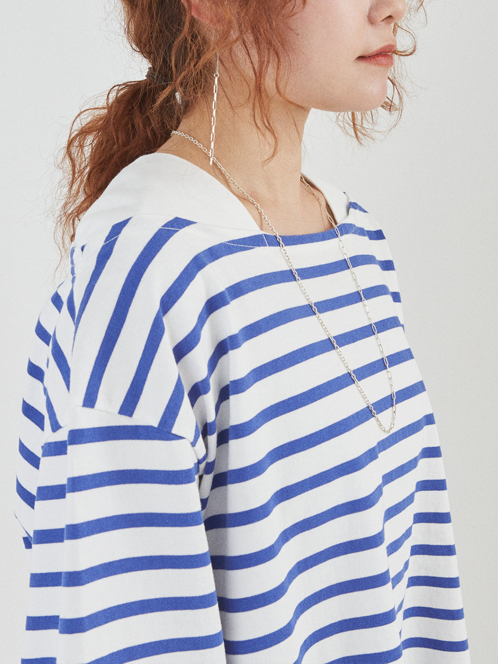 BAGGY BOAT L/S TEE COTTON BORDER JERSEY AM-C0201 White/Blue