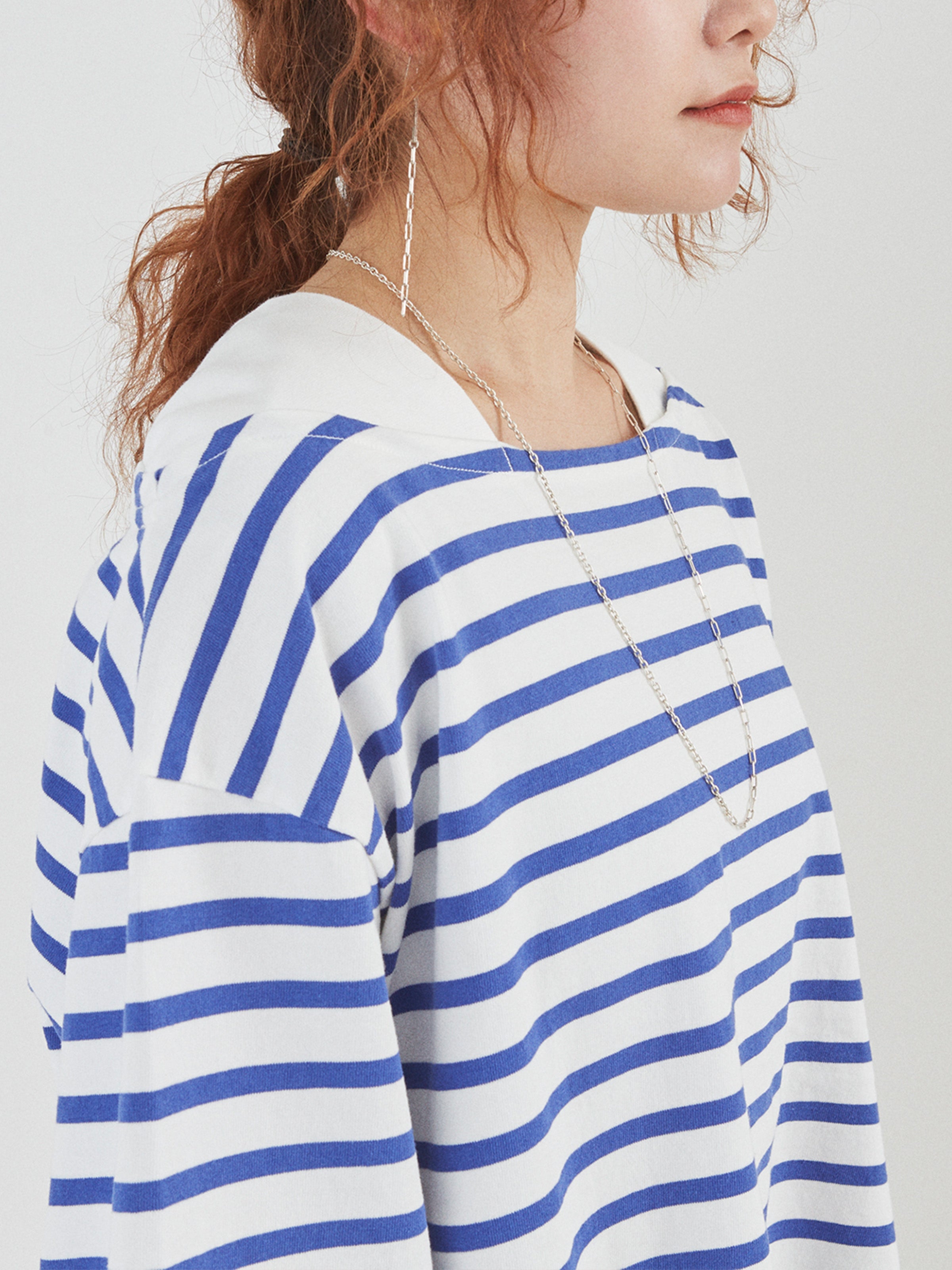 BAGGY BOAT L/S TEE COTTON BORDER JERSEY AM-C0201 White/Blue