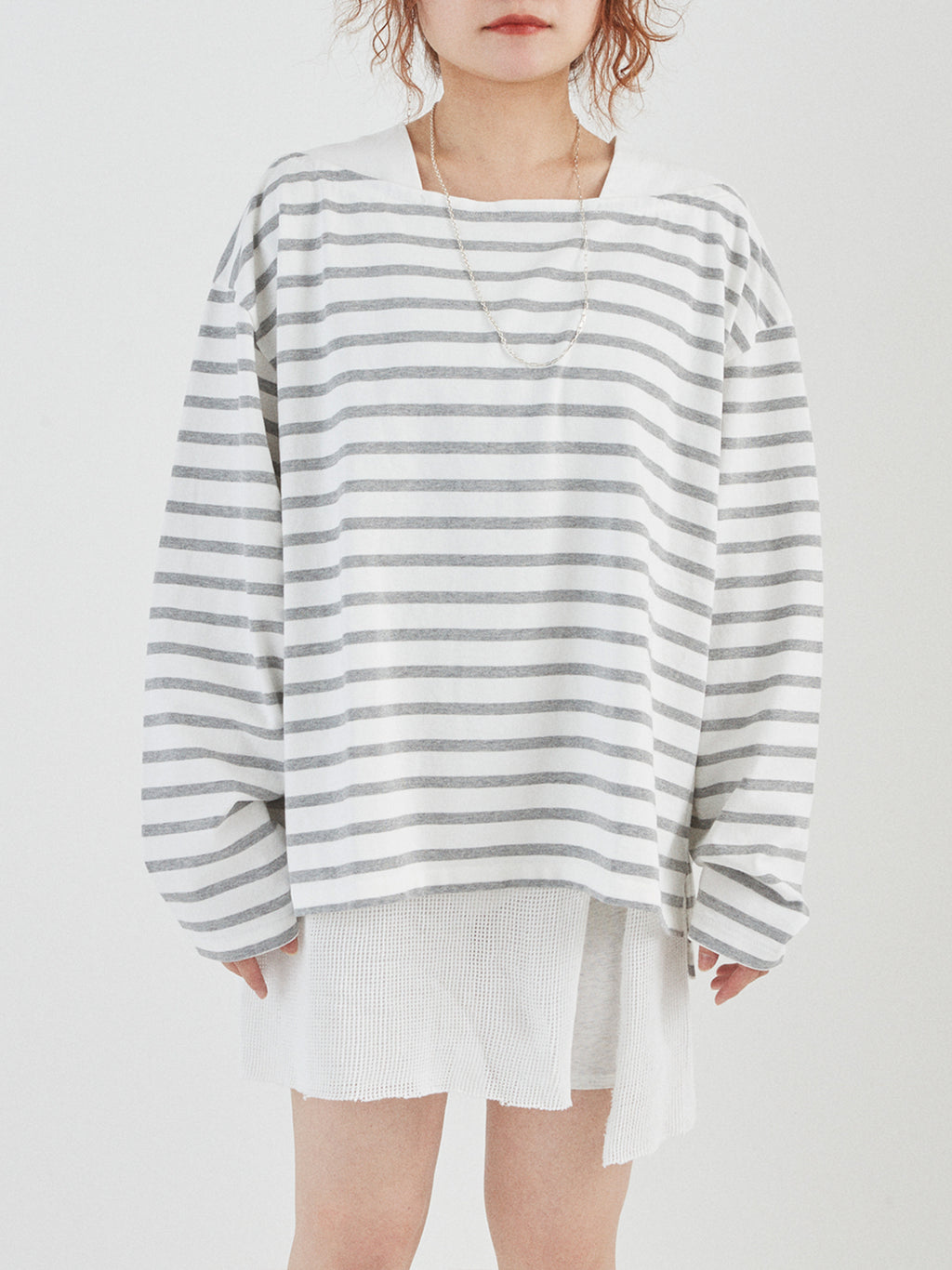BAGGY BOAT L/S TEE COTTON BORDER JERSEY AM-C0201 White/Gray