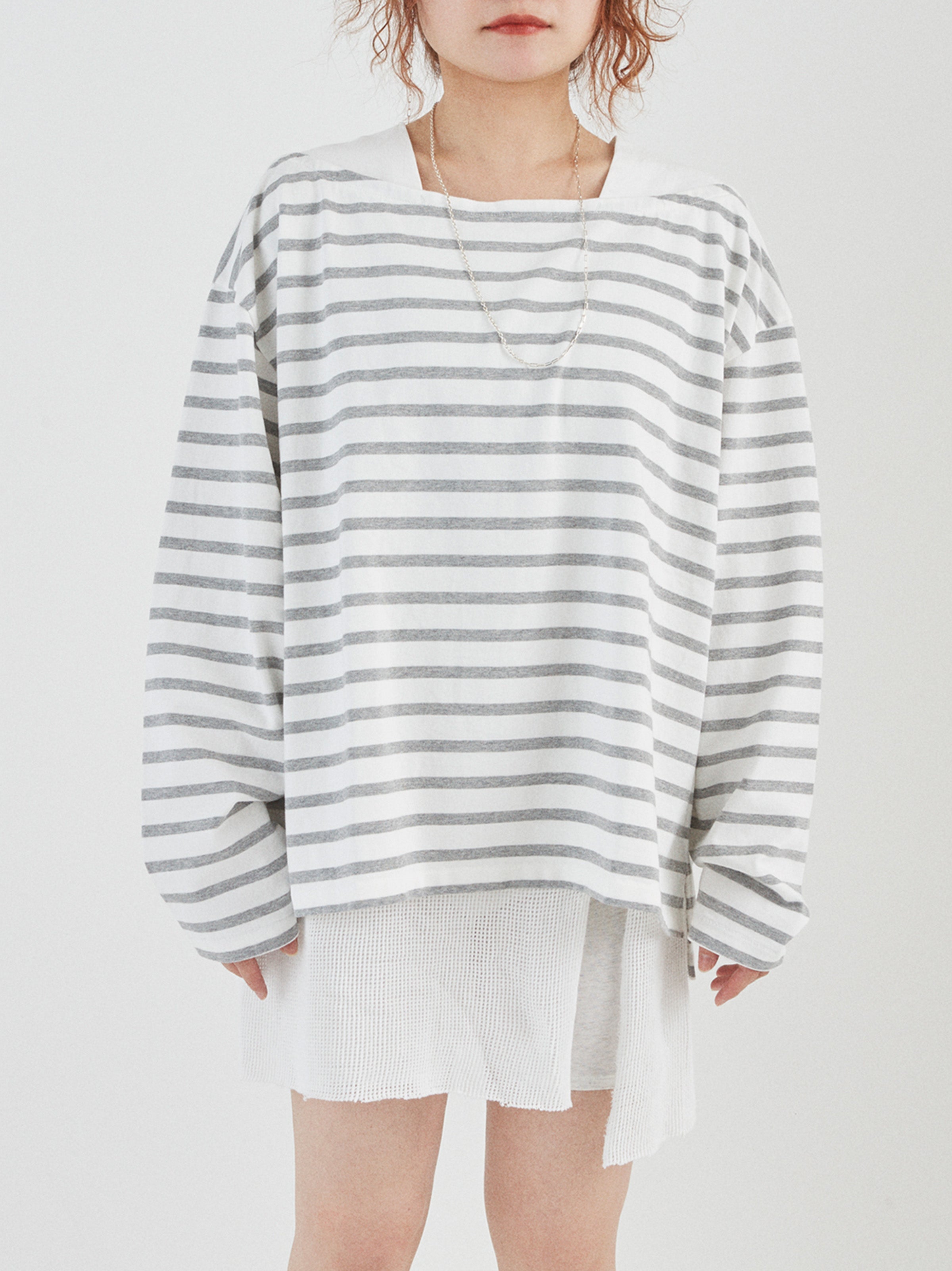 BAGGY BOAT L/S TEE COTTON BORDER JERSEY AM-C0201 White/Gray