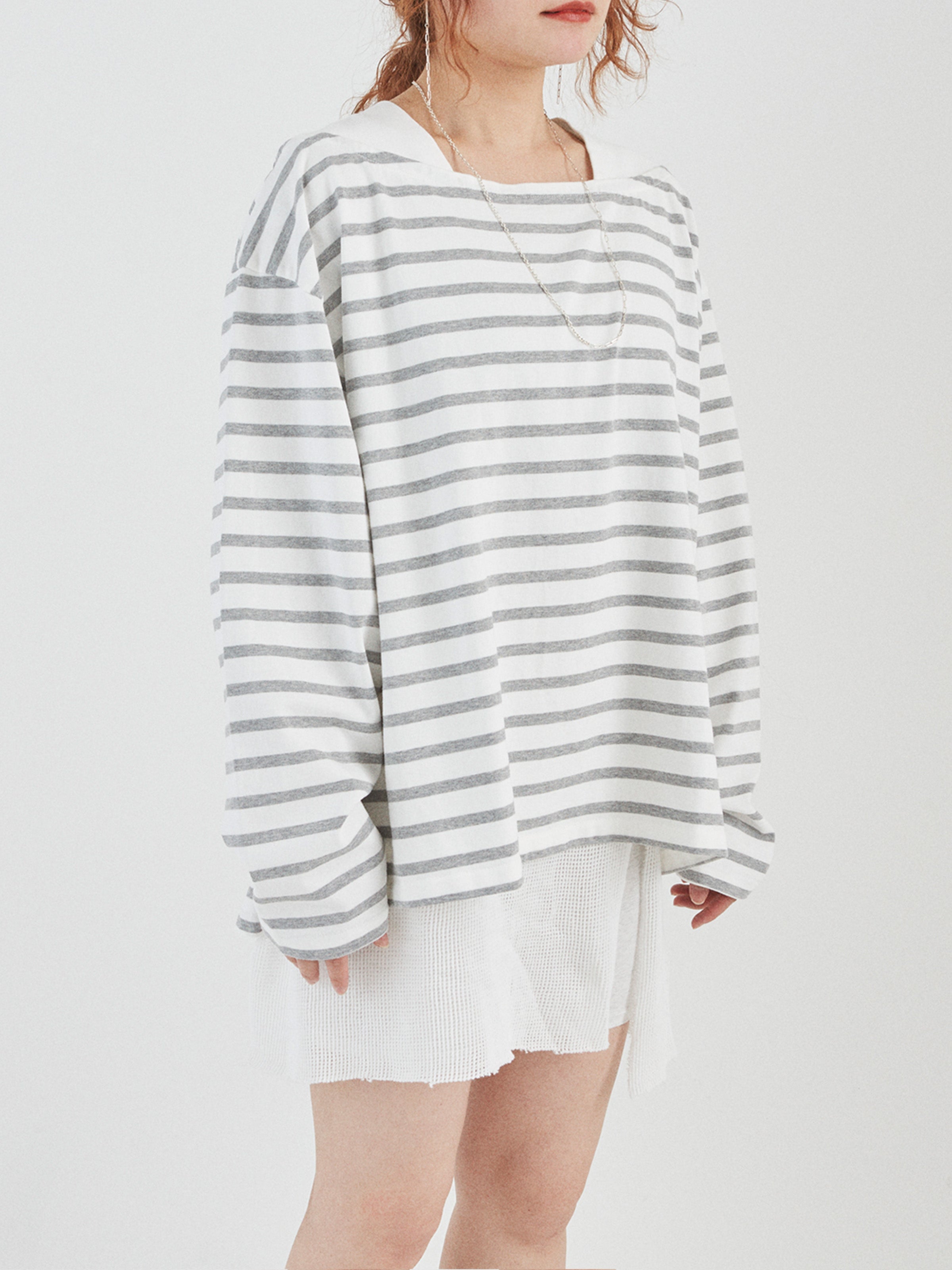 BAGGY BOAT L/S TEE COTTON BORDER JERSEY AM-C0201 White/Gray
