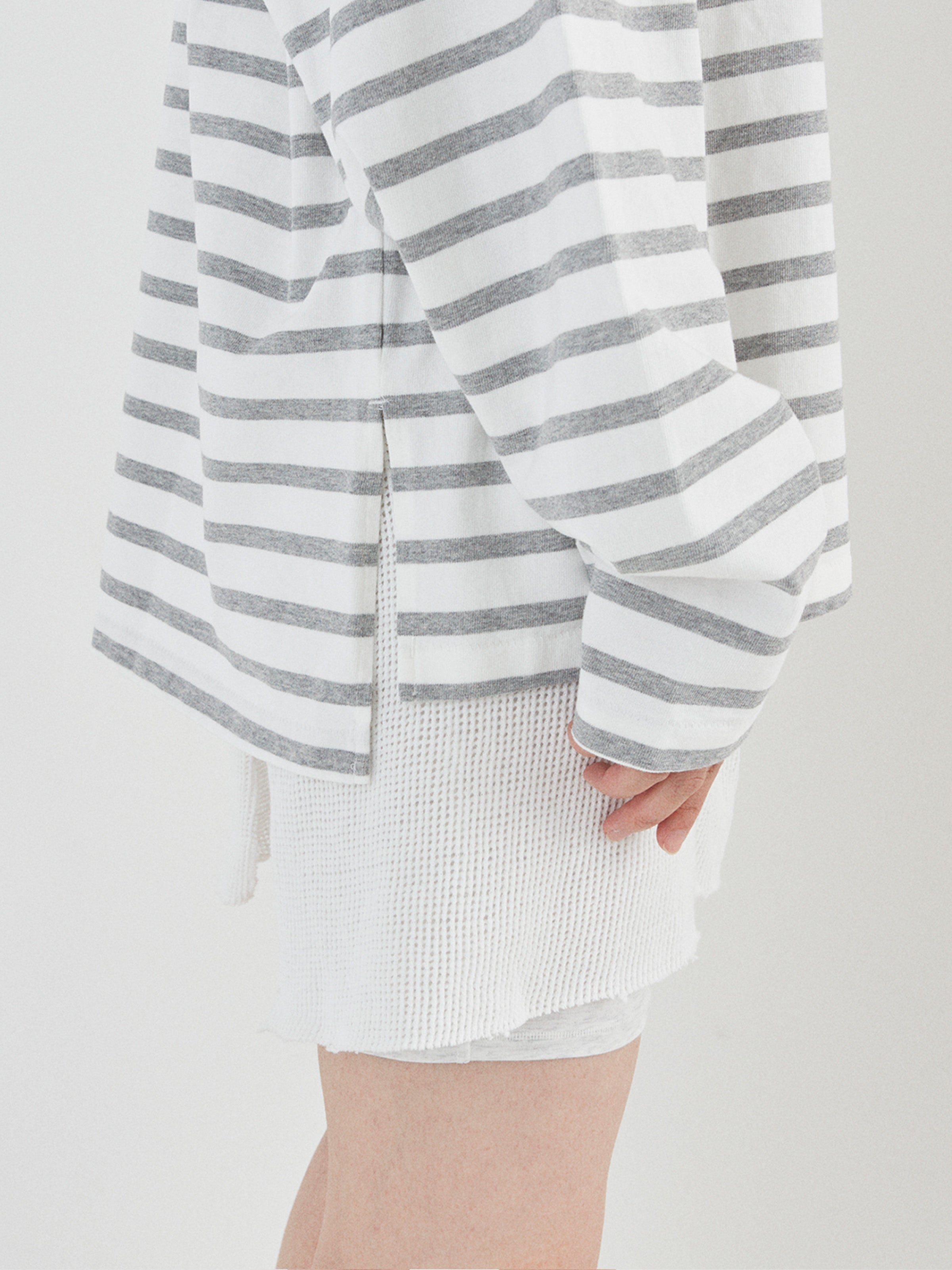 BAGGY BOAT L/S TEE COTTON BORDER JERSEY AM-C0201 White/Gray
