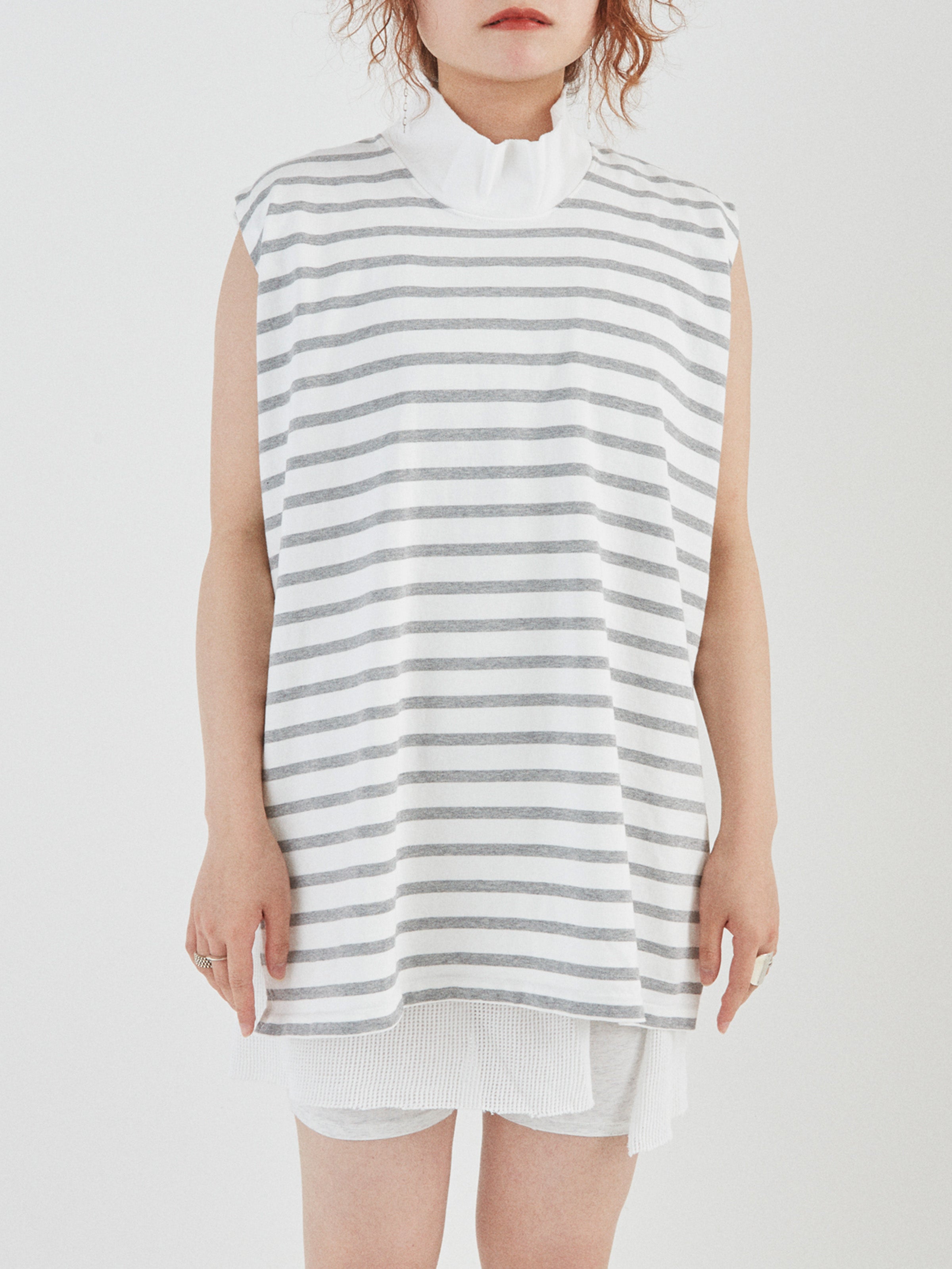 BAGGY N/S TEE COTTON BORDER JERSEY AM-C0204 White/Gray