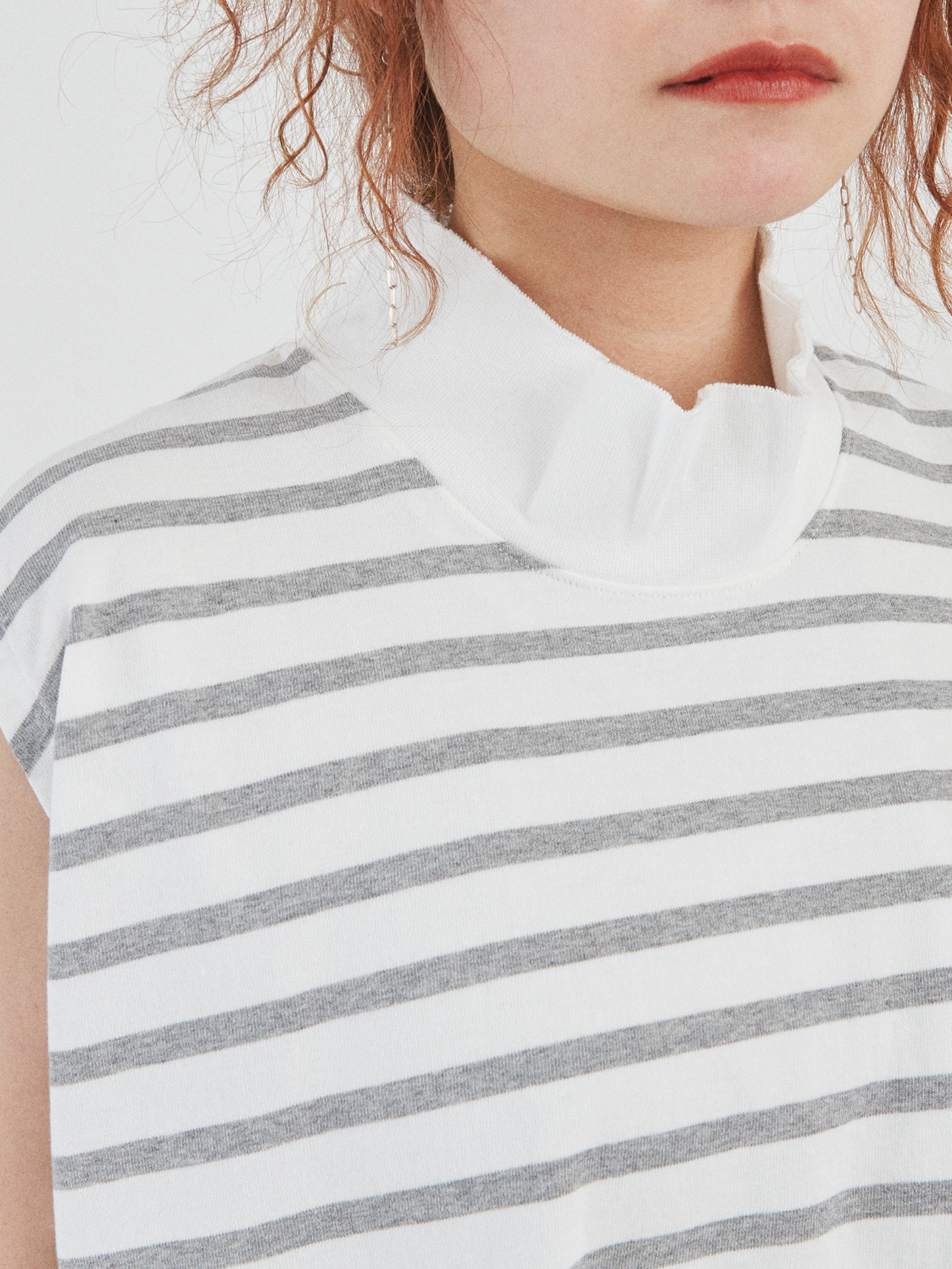 BAGGY N/S TEE COTTON BORDER JERSEY AM-C0204 White/Gray