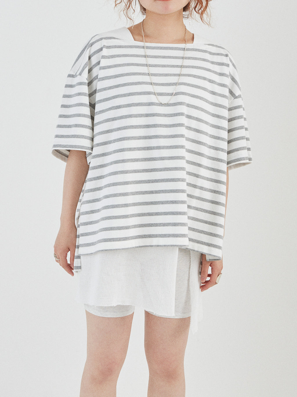 BAGGY BOAT S/S TEE COTTON BORDER JERSEY AM-C0202 White/Gray
