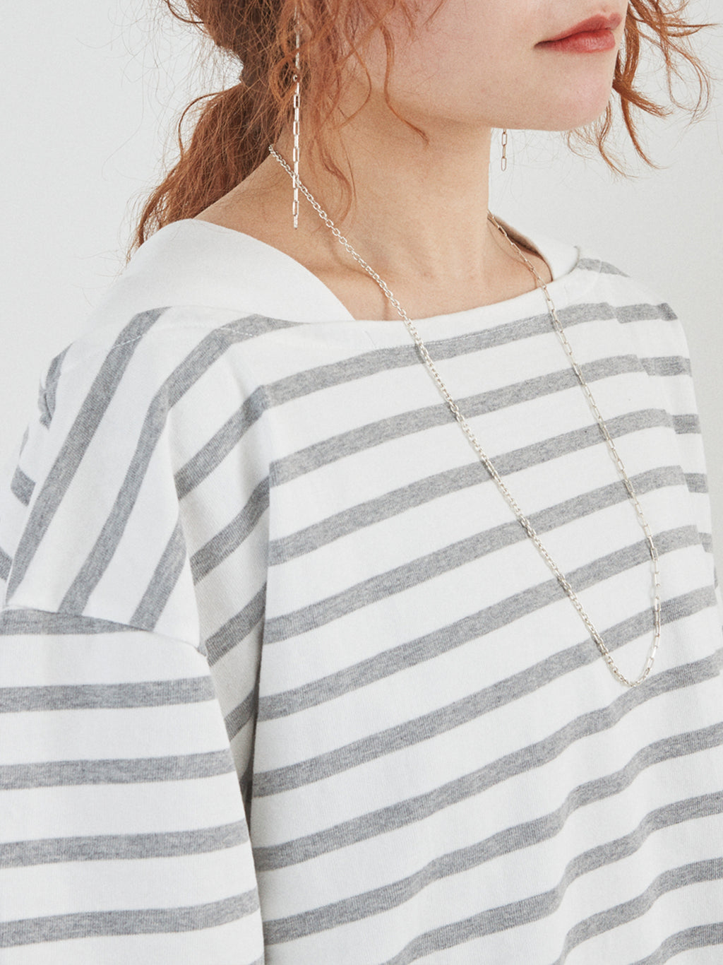 BAGGY BOAT S/S TEE COTTON BORDER JERSEY AM-C0202 White/Gray