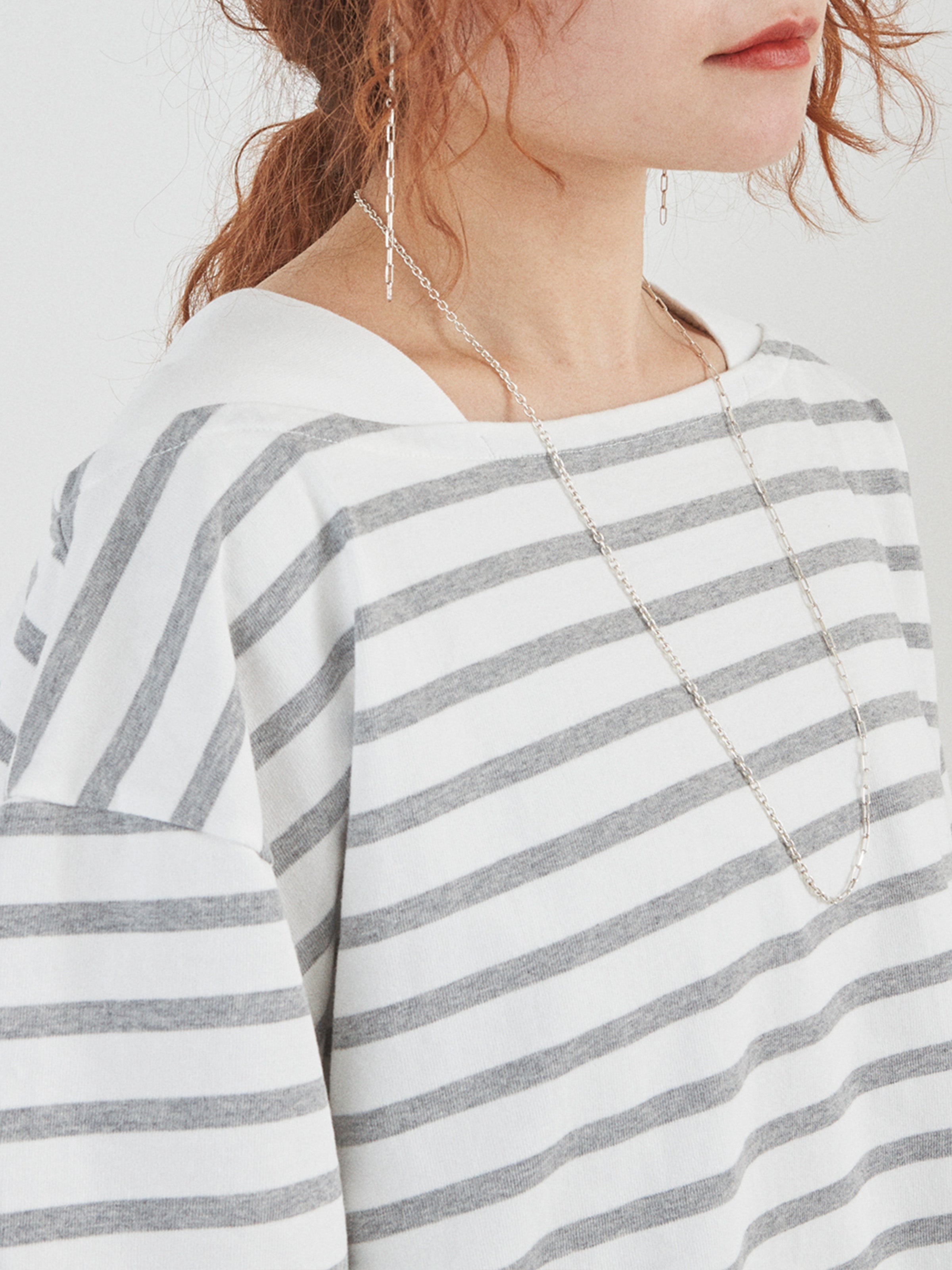 BAGGY BOAT S/S TEE COTTON BORDER JERSEY AM-C0202 White/Gray