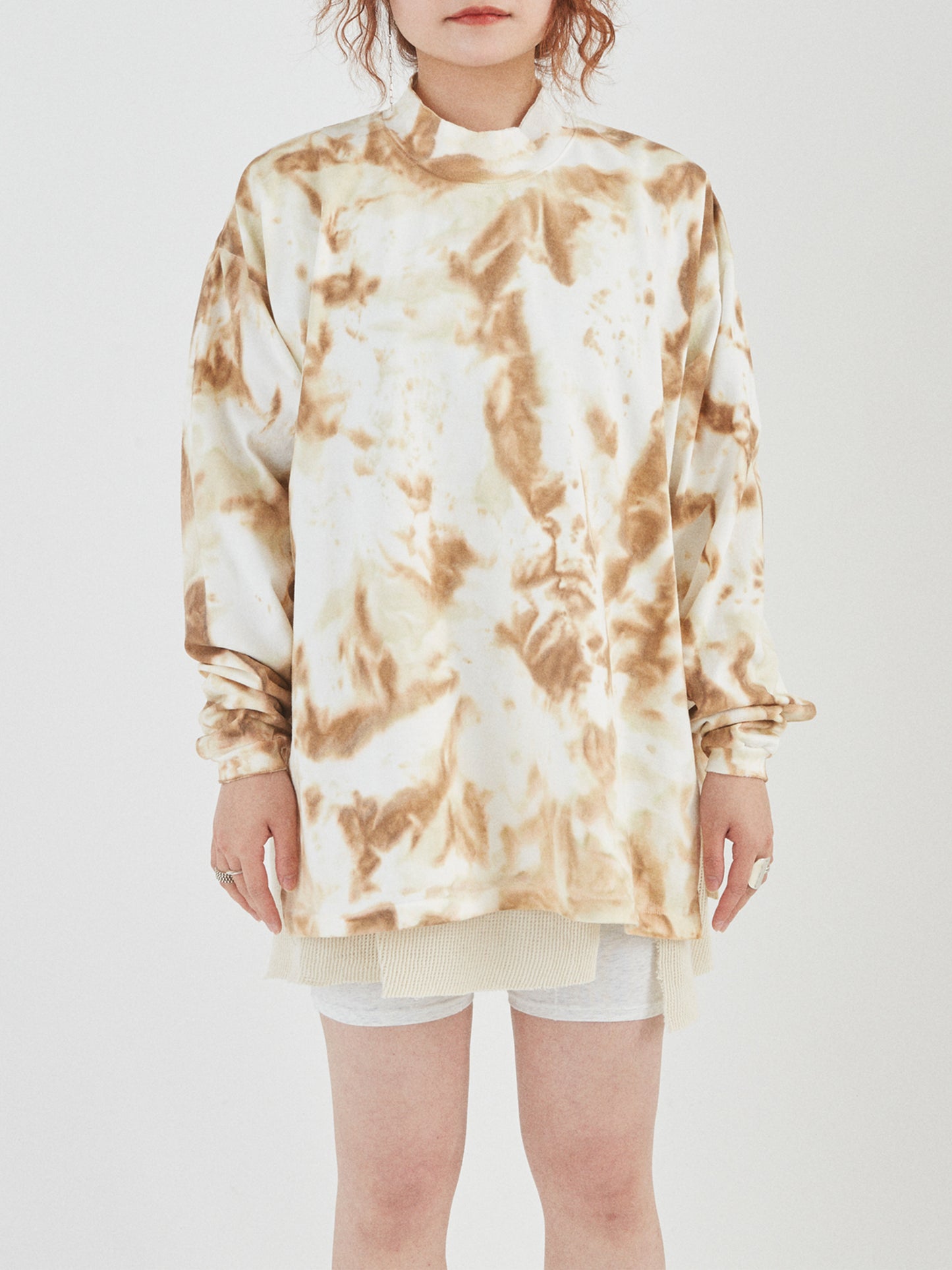 BAGGY L/S TEE COTTON JERSEY w/ TIE DYE AM-C0211 Beige