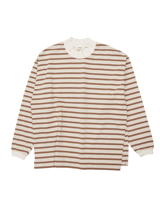 BAGGY L/S TEE COTTON BORDER JERSEY AM-C0203 Beige/Brown